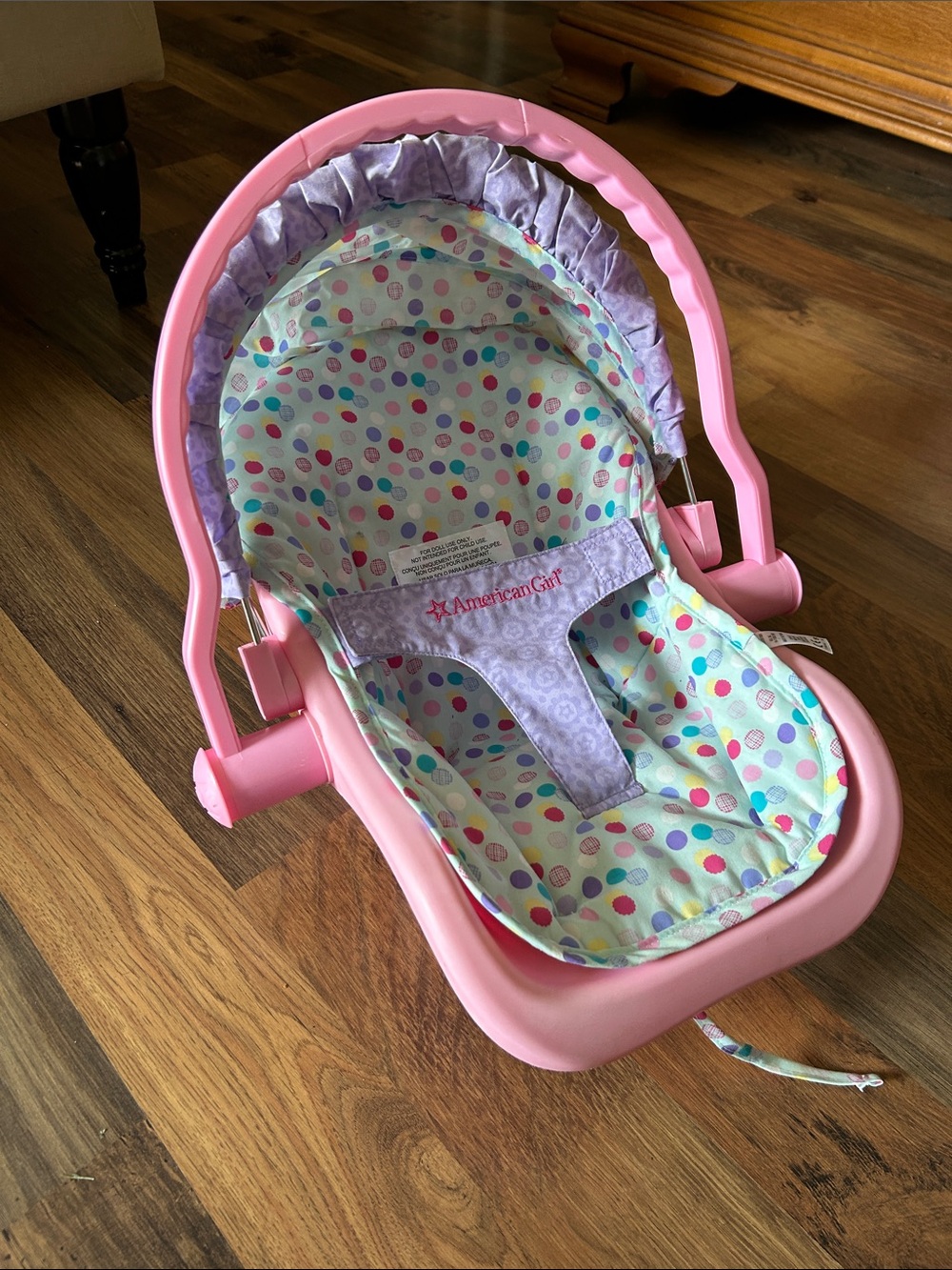 American Girl Bitty Baby Doll Car Seat Carrier - 2020 - Polkadot pink pattern